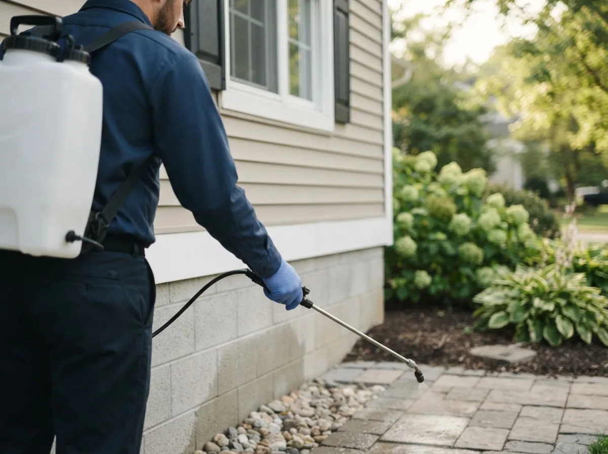 Pest control technician inspecting a home in Reelsville, IN